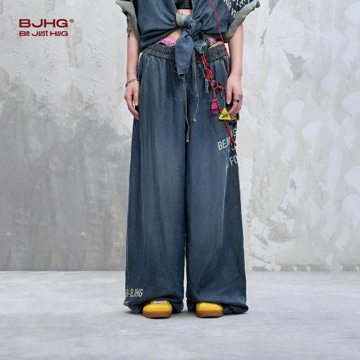 BJHG不计后果凉感天丝仿牛仔裤女夏季轻薄复古做旧直筒阔腿休闲裤 商品图2