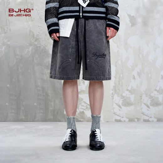 BJHG不计后果重磅仿麂皮绒休闲短裤男夏季潮牌美式水洗运动五分裤 商品图0