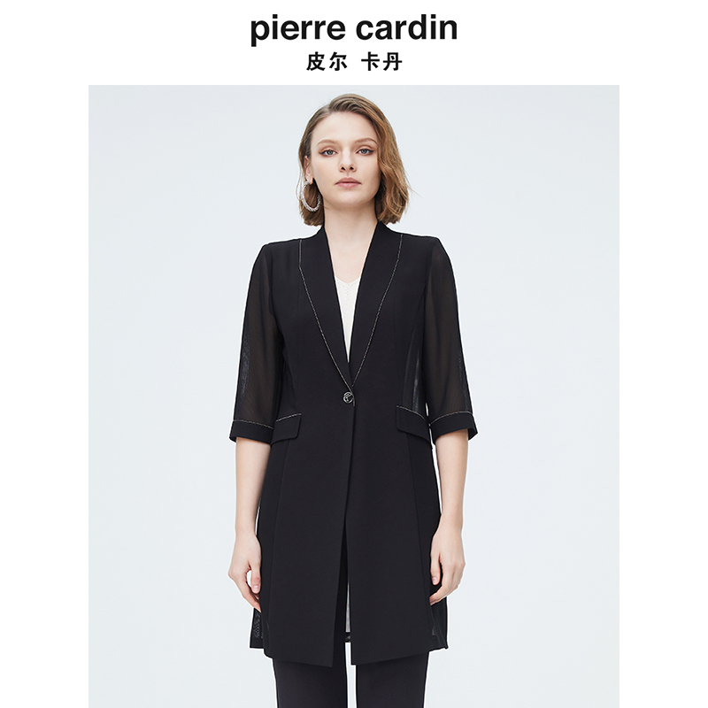 皮尔卡丹女装简约通勤单排扣中长款毛呢大衣