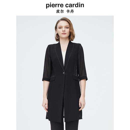 皮尔卡丹女装简约通勤单排扣中长款毛呢大衣 商品图0