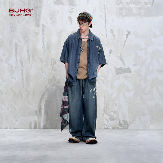 BJHG不计后果莱赛尔天丝短袖衬衫男夏季轻薄垂坠复古潮流水洗衬衣 商品图2