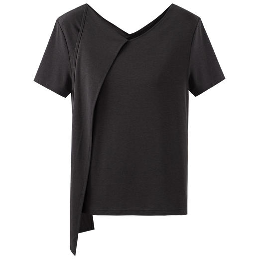 SELFWHO莱赛尔棉纯色围巾领短袖T恤女2025夏新款柔软正肩短款上衣 商品图4