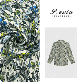 【旷野的云】100%人丝法式印花撞色翻驳领衬衫 W-62983
