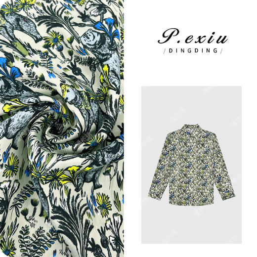 【旷野的云】100%人丝法式印花撞色翻驳领衬衫 W-62983 商品图0