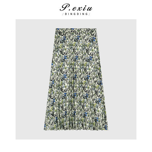 【旷野的风】100%人丝法式印花撞色褶皱感松紧腰半身裙 W-62930 商品图2
