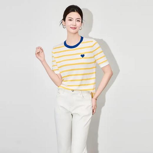 【高货wl】全新升级【铂金会员183/天猫239/差价56】(05322) 洛诗琳爱心刺绣撞色条纹16针机四平密织桑蚕丝针织上衣 商品图2