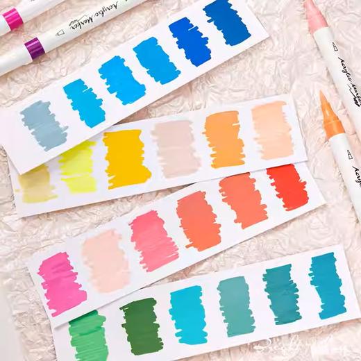 【色彩清晰，持久耐用】双头马克笔 丙烯可叠色 儿童专用彩绘笔 小学生diy专用美术画笔-QQ 商品图3