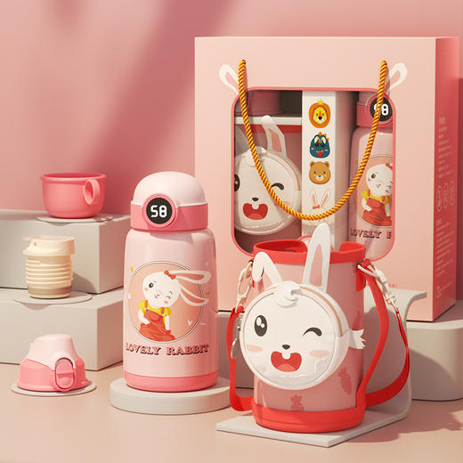 智能儿童保温杯 316不锈钢卡通可爱带杯套儿童水杯吸管杯子高颜值 商品图2