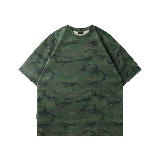 BJHG不计后果 迷彩短袖T恤男夏季潮美式复古仿麂皮绒高街痞帅体恤 商品图4