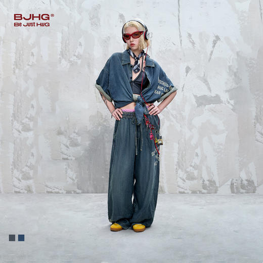 BJHG不计后果凉感天丝仿牛仔裤女夏季轻薄复古做旧直筒阔腿休闲裤 商品图0
