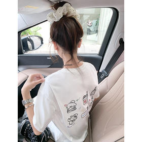 <曾小咸推荐>设计感白色后背印花圆领短袖T恤