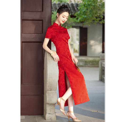 GX订婚改良现代旗袍2025夏季新款红红火火回门结婚宴修身气质旗袍裙 商品图2