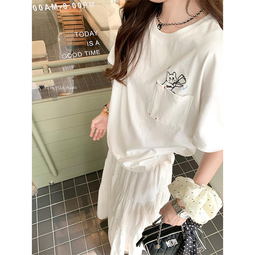 <曾小咸推荐>设计感白色后背印花圆领短袖T恤 商品图3