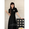 【6折秒杀】鹿向南《校园书签》学院风POLO领黑色连衣裙2025夏收腰显瘦A字裙LXN29826 商品缩略图0