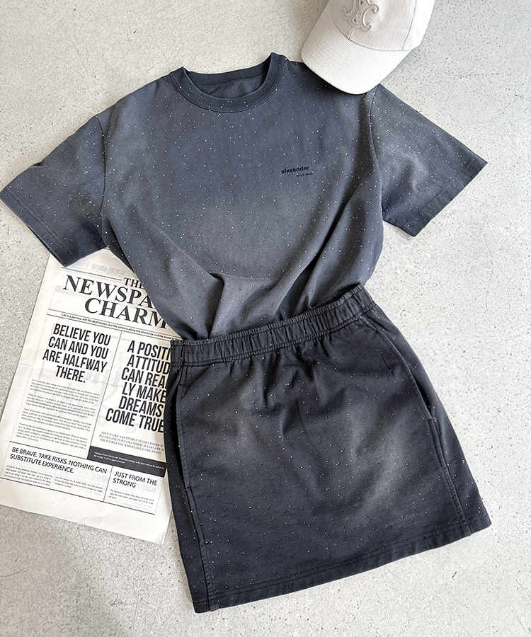 现货 THS-限时 大王家 重工满天星高温烫钻炒色T恤 半裙 BH2587+BK1178