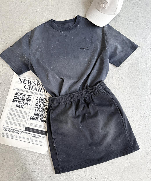 现货 THS-限时 大王家 重工满天星高温烫钻炒色T恤 半裙 BH2587+BK1178 商品图0