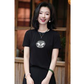 西子/【称心如意】醋酸莫代尔如意刺绣国风短袖圆领上衣T恤/TXXP172