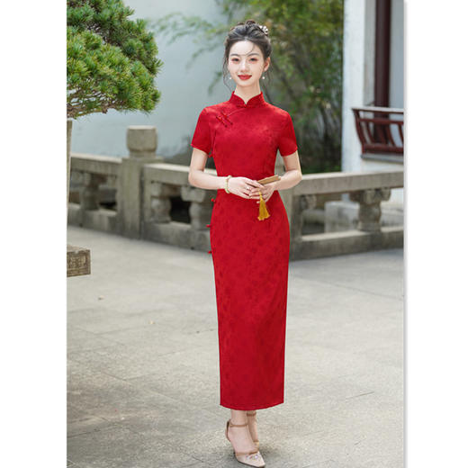 GX订婚改良现代旗袍2025夏季新款红红火火回门结婚宴修身气质旗袍裙 商品图0