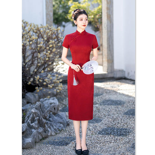 GX复古中国风红装提花短袖旗袍2025夏新款喜妈妈婚宴中式旗袍 商品图2