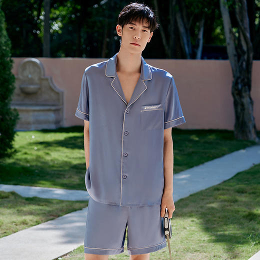 礼物】100%桑蚕丝情侣刺绣真丝睡衣宽松舒适衣裤套家居服金三塔（限价款）  YSFBA408+YSMBB402 商品图3