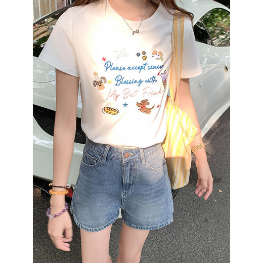 <曾小咸推荐>现货秒杀！微信超特价！百搭白色字母绣花宽松圆领短袖T恤 日常119.99 立减64 秒杀55.99！ 商品图2