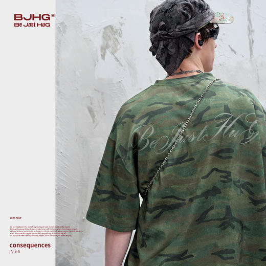 BJHG不计后果 迷彩短袖T恤男夏季潮美式复古仿麂皮绒高街痞帅体恤 商品图1