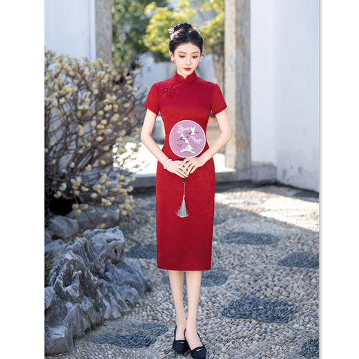 GX复古中国风红装提花短袖旗袍2025夏新款喜妈妈婚宴中式旗袍 商品图3