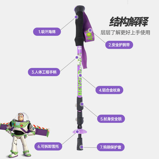 【推荐】麦斯卡迪士尼儿童登山杖手杖轻便铝合金伸缩爬山拐杖户外登山棍 商品图1