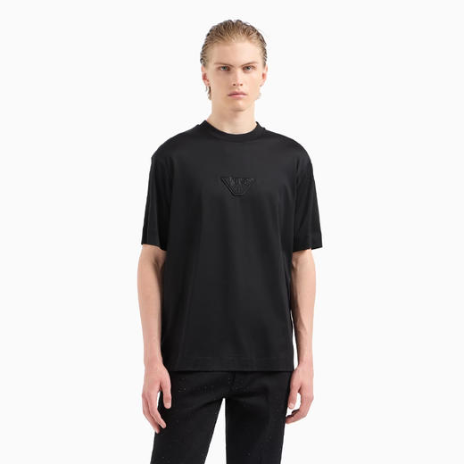 EMPORIO ARMANI 阿玛尼 男士老鹰徽标贴片圆领短袖T恤 黑色 EM001493 AF10017 UC001 商品图1