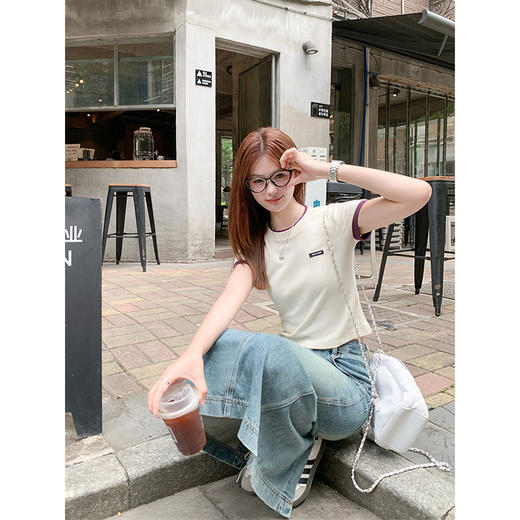 <曾小咸推荐>休闲蓝色高腰A字牛仔半身裙 商品图2