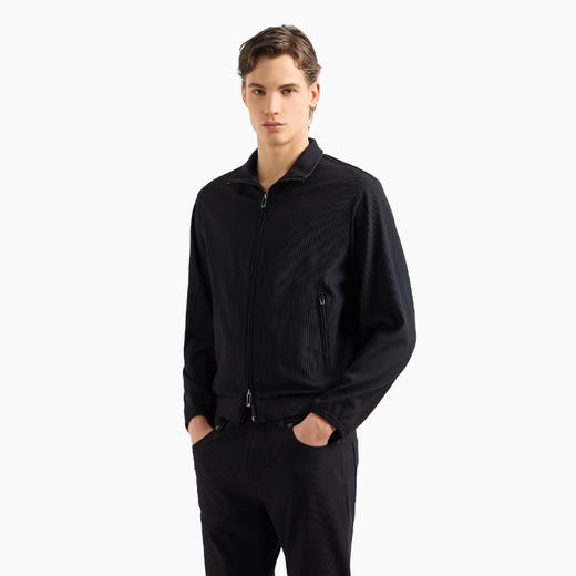 EMPORIO ARMANI 阿玛尼 男士 Canneté 效果弹力尼龙全拉链夹克衫外套 黑色 EM001364 AF14076 UC001 商品图1