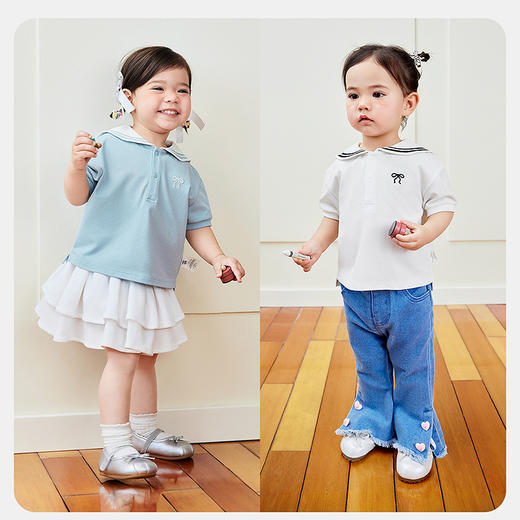 迷你巴拉女宝T恤夏凉感抑菌女童学院风速干短袖 商品图2