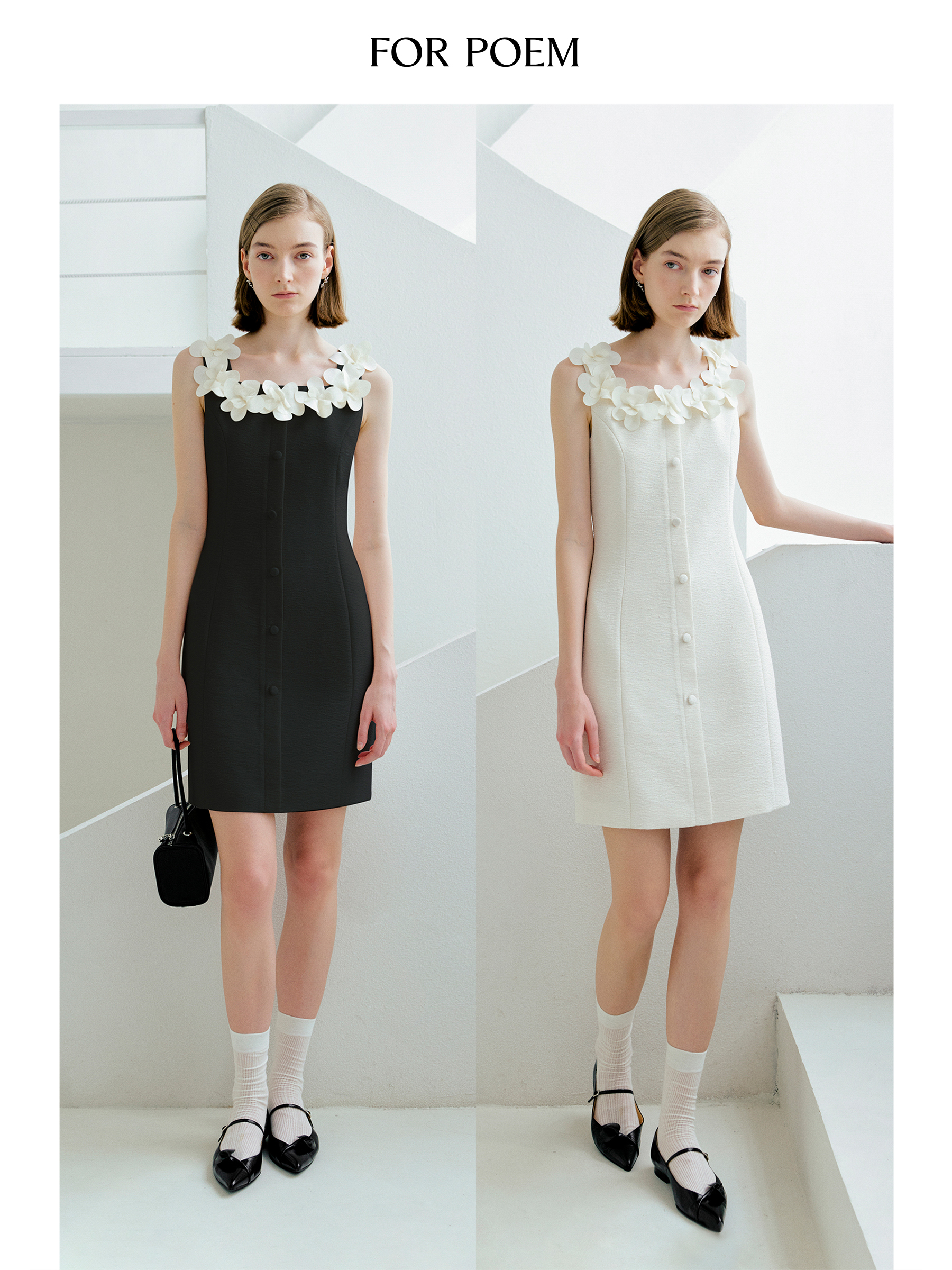 ForPoem 现货 25/SS原创设计收腰显瘦重工立体花无袖连衣裙