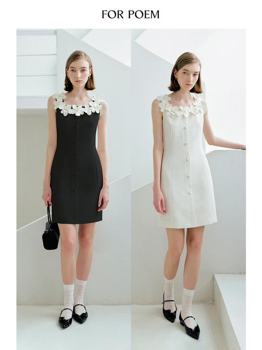 ForPoem 现货 25/SS原创设计收腰显瘦重工立体花无袖连衣裙 商品图0