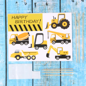 纸质插件 工程车HAPPYBIRTHDAY插卡 推土机挖掘机吊车等装饰插件