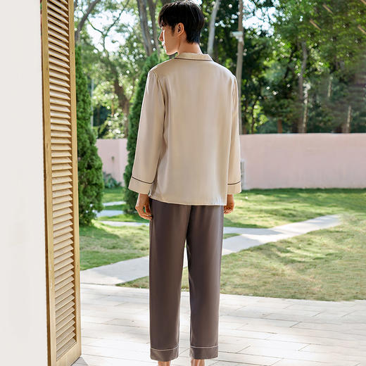 【水墨竹影】重磅真丝睡衣男100%桑蚕丝中式印花衣裤套家居服金三塔  YSMFA202 商品图3