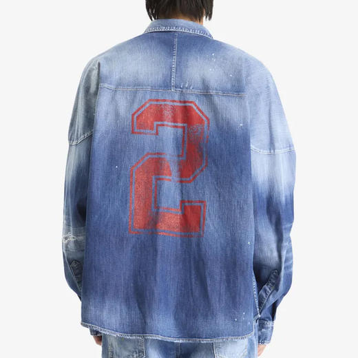 DSQUARED2 男士数字徽标印花牛仔长袖衬衫 海蓝色 S71DM0773 S30341 470 商品图2