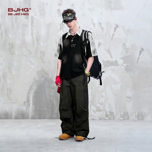 BJHG不计后果美式复古拼接撞色短袖男款夏季高街休闲假两件POLO衫 商品图2