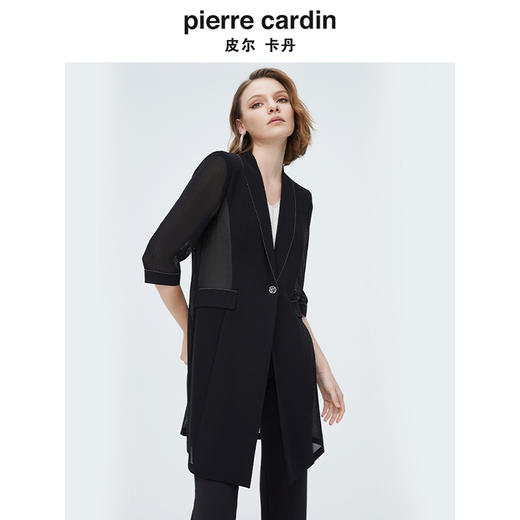 皮尔卡丹女装简约通勤单排扣中长款毛呢大衣 商品图3