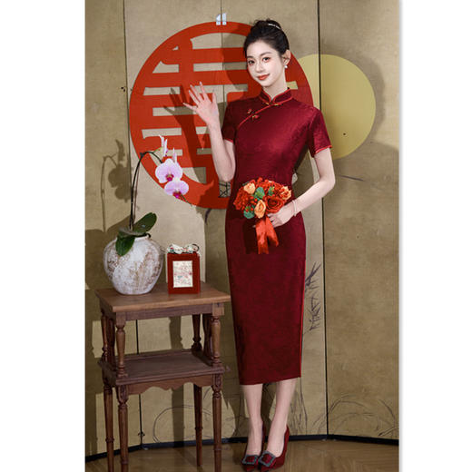 GX喜妈妈婚宴旗袍2025夏季新款复古风长款喜婆婆高级感中式宴会旗袍 商品图0