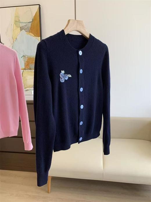 超细100纯羊毛水果绣开衫毛衫 商品图7