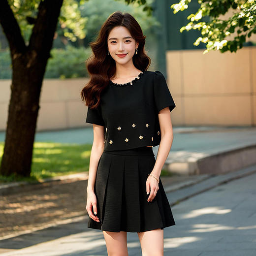 奢姿大码女装2025夏季花朵立体装饰松紧两件套胖妹妹小香风套装9952958324 商品图1