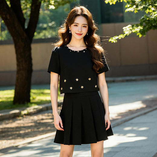 奢姿大码女装2025夏季花朵立体装饰松紧两件套胖妹妹小香风套装9952958324 商品图3