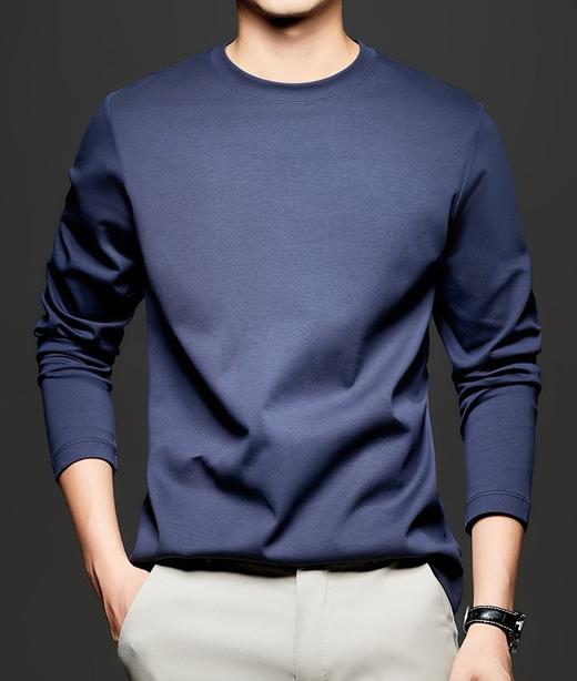 男士高级A类双面液氨丝光棉抗菌长袖春透气体恤男 商品图3