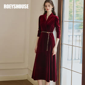 09849【新年系列】罗衣丝绒连衣裙女2025春季新款安可拉红礼服裙RJ001