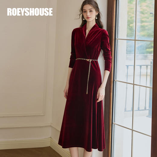 09849【新年系列】罗衣丝绒连衣裙女2025春季新款安可拉红礼服裙RJ001 商品图0