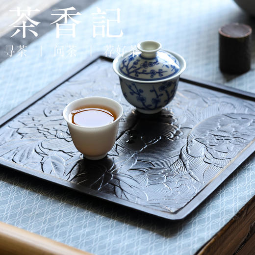 茶香记 牧渔侘寂黑牡丹纹方盘干泡台壶承陶瓷多用茶盘茶室零配 商品图4