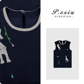 04-3潘依绣丁丁宠粉PanYiXiu/潘依绣【独家童话】100%亚麻复古蓝重工刺绣背心裙W-62320