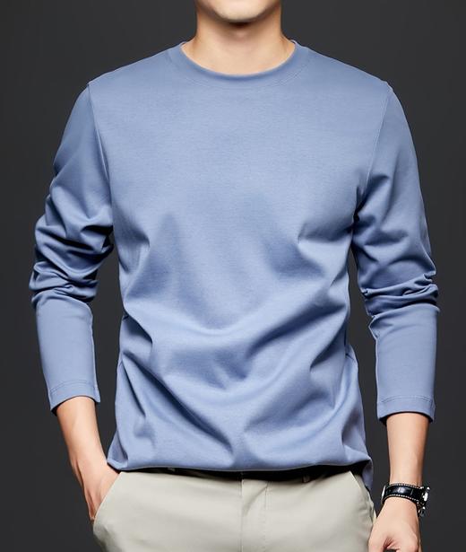 男士高级A类双面液氨丝光棉抗菌长袖春透气体恤男 商品图2