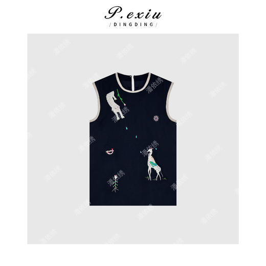 04-3潘依绣丁丁宠粉PanYiXiu/潘依绣【独家童话】100%亚麻复古蓝重工刺绣背心裙W-62320 商品图1